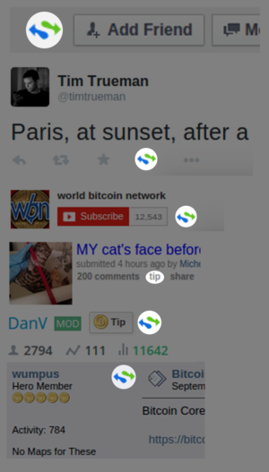 Collage of social network screenshots showing added tipping button
